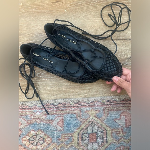 Tamara Mellon lace-up netted flats - Picture 2 of 4